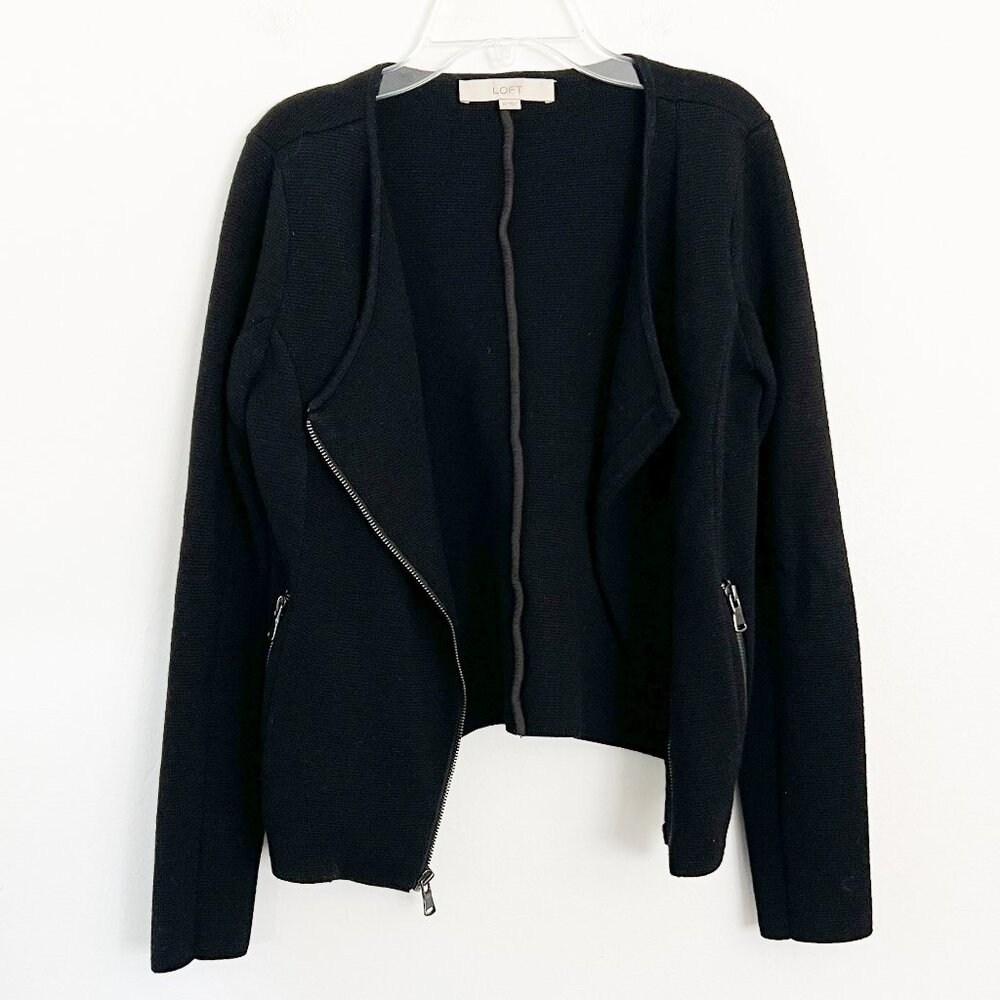 LOFT // black soft knit moto jacket XS